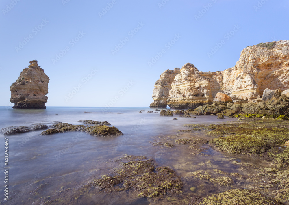 Long exposure at beautiful Marinha beach, Lagoa - Algarve Portugal