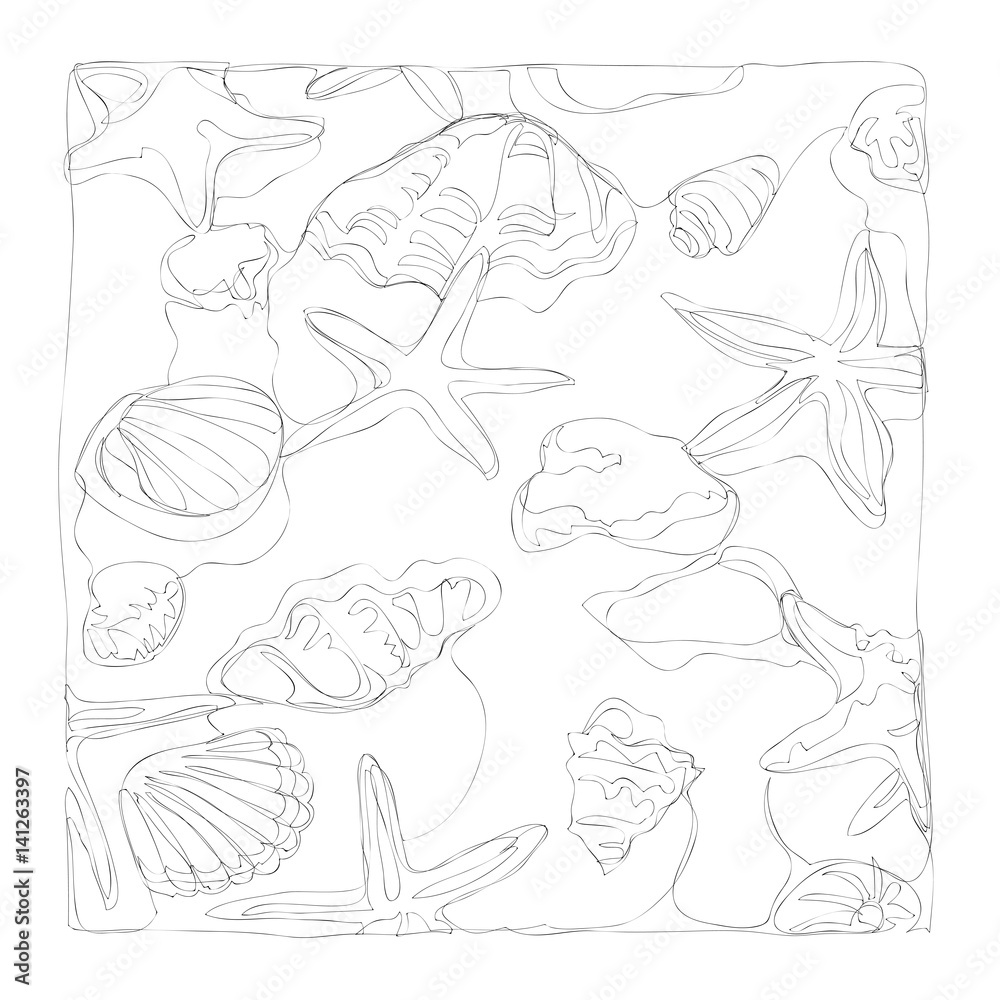 Obraz premium marine life line art continuous line drawing coloring page