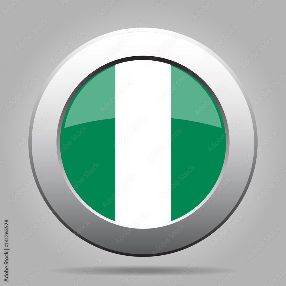 Flag of Nigeria. Shiny metal gray round button. Flag of Nigeria. Shiny metal gray round button.