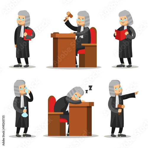 Judge Cartoon Character Set. Law and Justice. Vector illustration