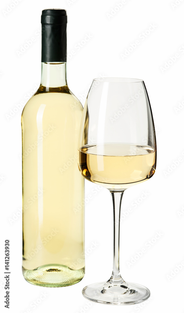 A bottle of white wine. Isolated white background A bottle of white wine. Isolated white background