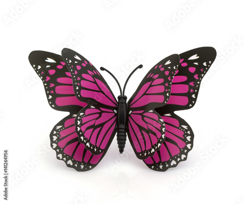 Beautiful pink with a black butterfly on a white background