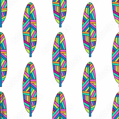 Colorful stylized feathers. Seamless vector pattern