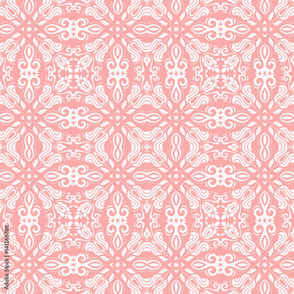 Classic seamless vector pink and white pattern. Traditional orient ornament. Classic vintage background Classic seamless vector pink and white pattern. Traditional orient ornament. Classic vintage background