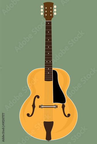 No Brand Custom Made Jazz Guitar. Vector Illustration of a Custom Made Hollow Body Jazz Guitar. No name, no Image trace. All parts are layered separately. Global Colors are used.
