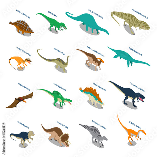 Dinosaurs Isometric Icons Set