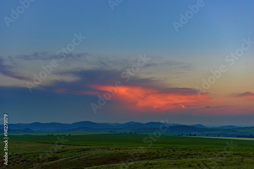 Summer Landscape, Altai, Siberia. Sunset in the mountains,