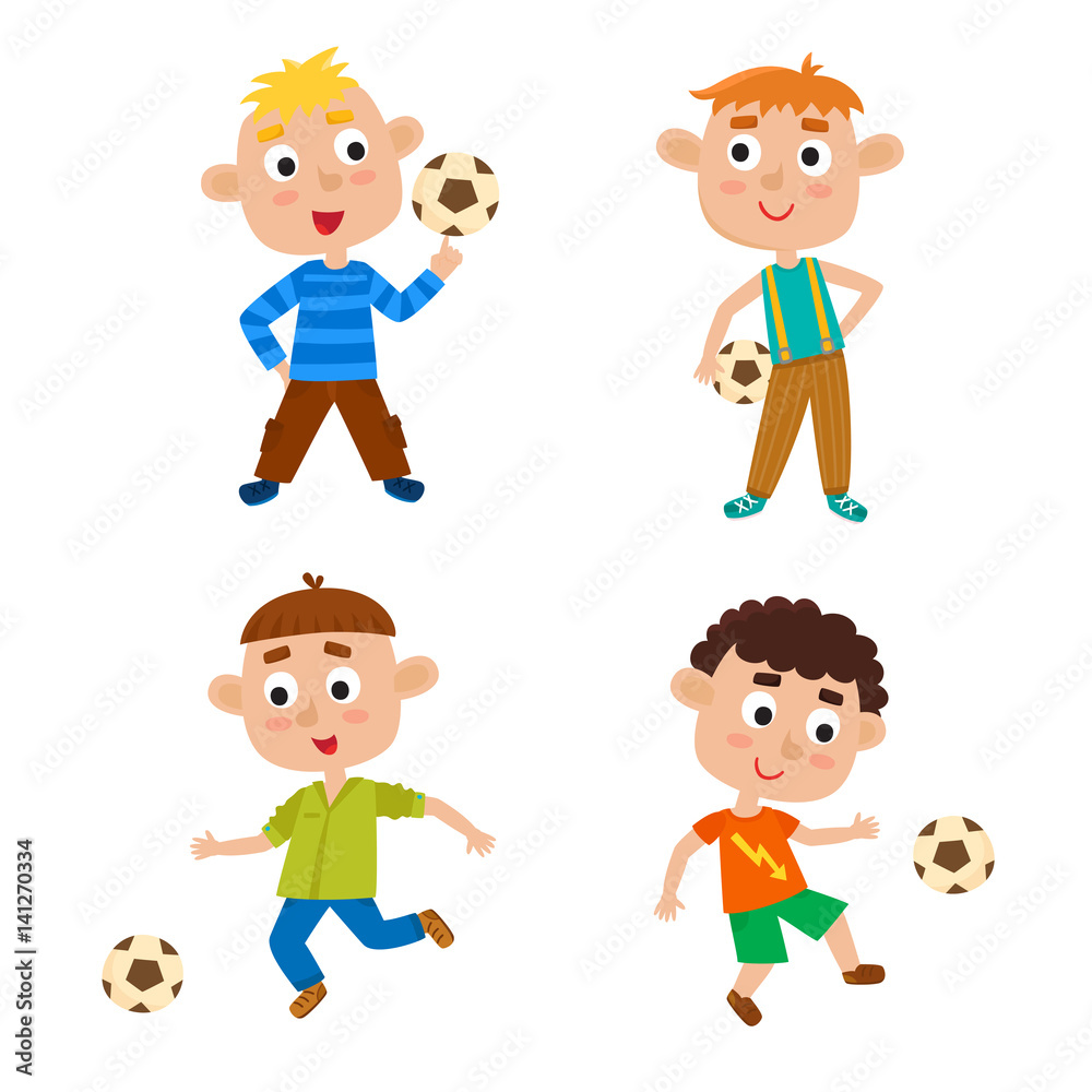 Vector illustration of little boys playing football in cartoon style Vector illustration of little boys playing football in cartoon style