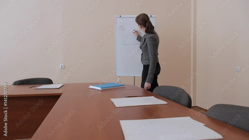 Young business woman, student, teacher writing on white board in office room, auditorium, classroom
Young business woman, student, teacher writing on white board in office room, auditorium, classroom
