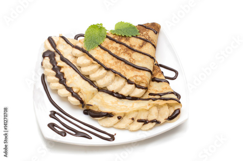 Crepes with bananas and cream