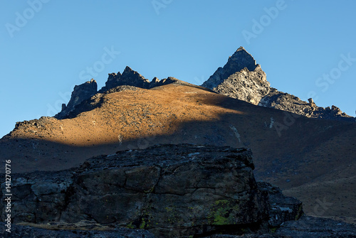 Moonlight view on one of the highest peaks of the world Cho Oyu (8201 m). View from the moraine near the third of the lake - Gokyo region, Nepal, Himalayas photo