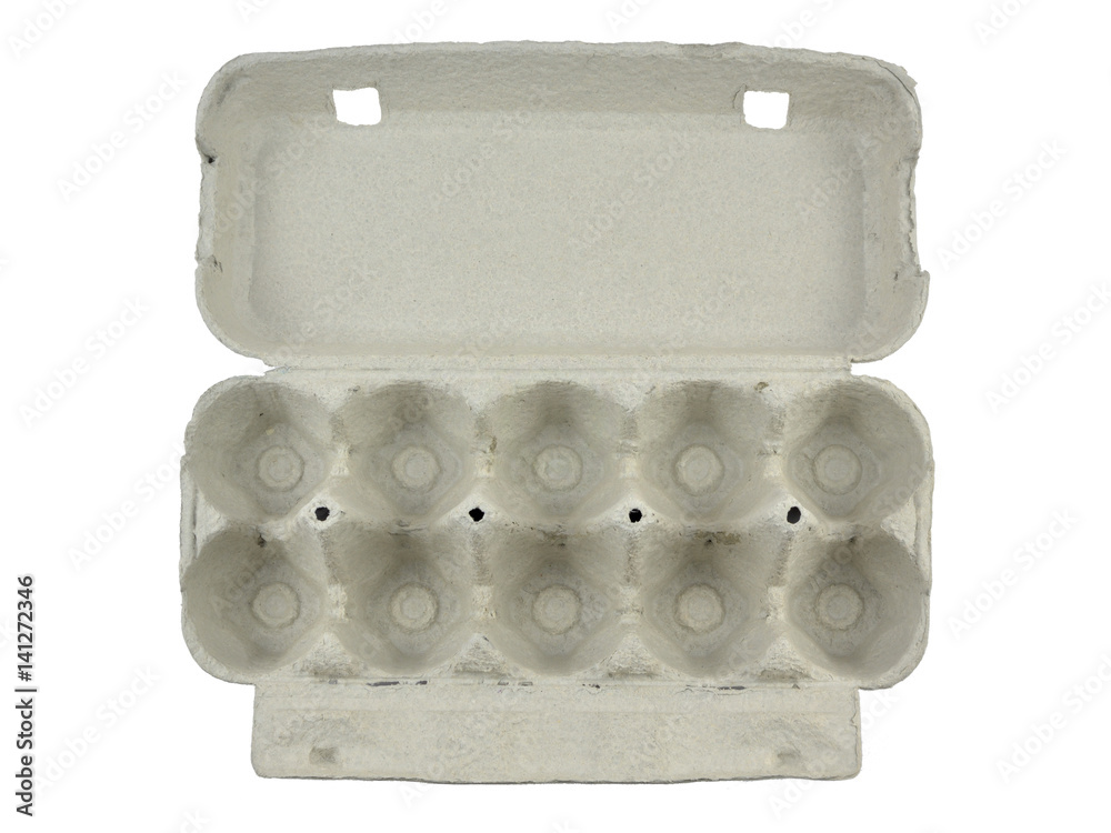 Open cardboard egg box isolated on white Open cardboard egg box isolated on white