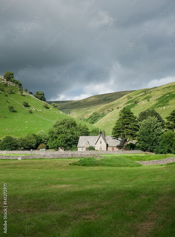 Chapel of Buckden in the green fields of North Yorkshire, England.