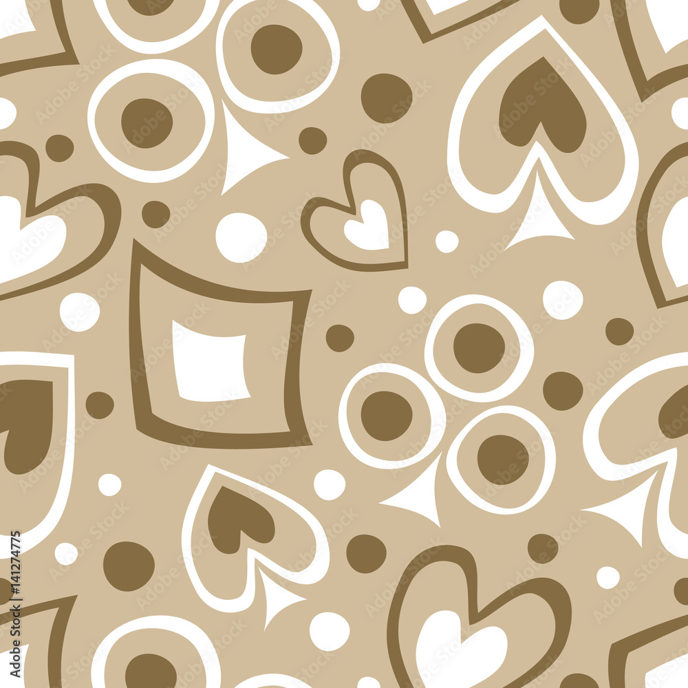 Obraz premium Seamless vector pattern with icons of playings cards. background with hand drawn symbols. Decorative repeat ornament. Series of Gaming and Gambling Seamless vector Patterns.