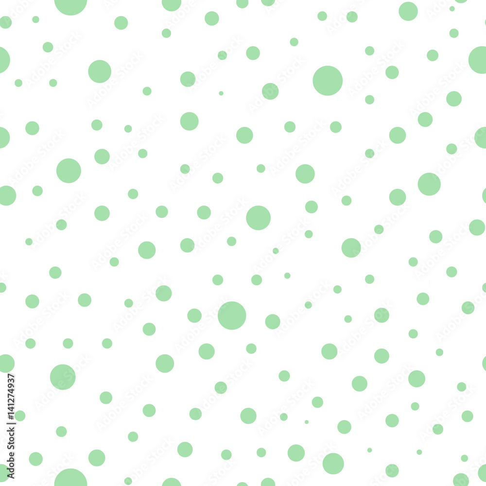 Seamless vector pattern with dots. Simple graphic design. Dotted drawn green background with little decorative elements. Print for wrapping, web backgrounds, fabric, decor, surface