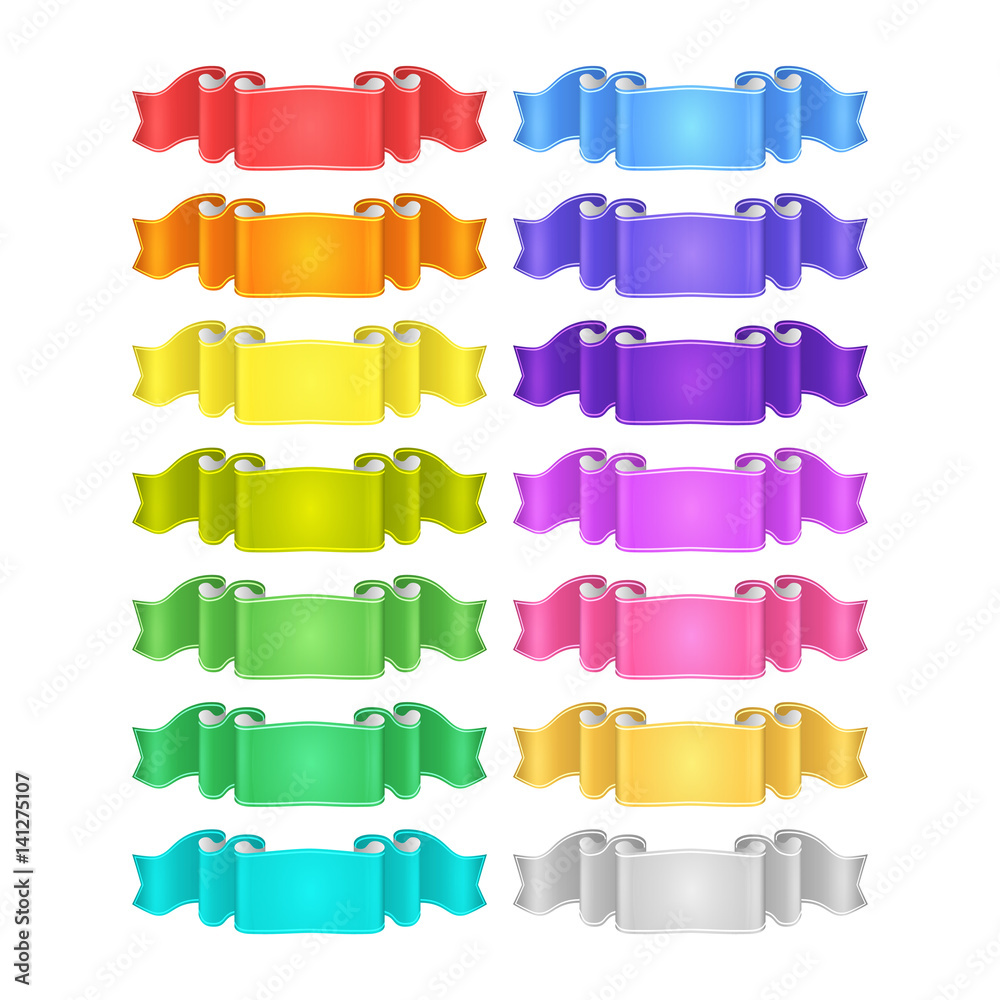 isolated vector colored satin ribbons set