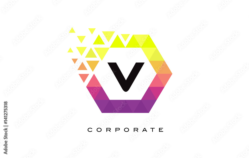 V Colorful Hexagon Shaped Letter Logo Design. V Colorful Hexagon Shaped Letter Logo Design.