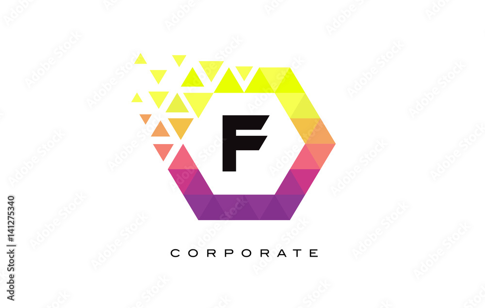 Fototapeta premium F Colorful Hexagon Shaped Letter Logo Design.