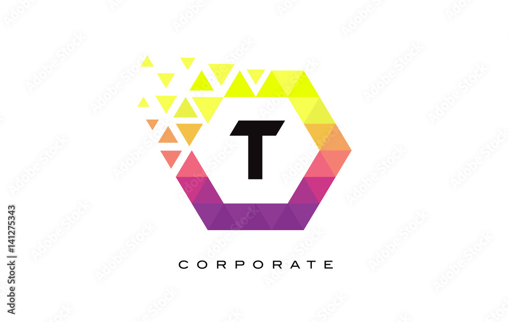T Colorful Hexagon Shaped Letter Logo Design. T Colorful Hexagon Shaped Letter Logo Design.