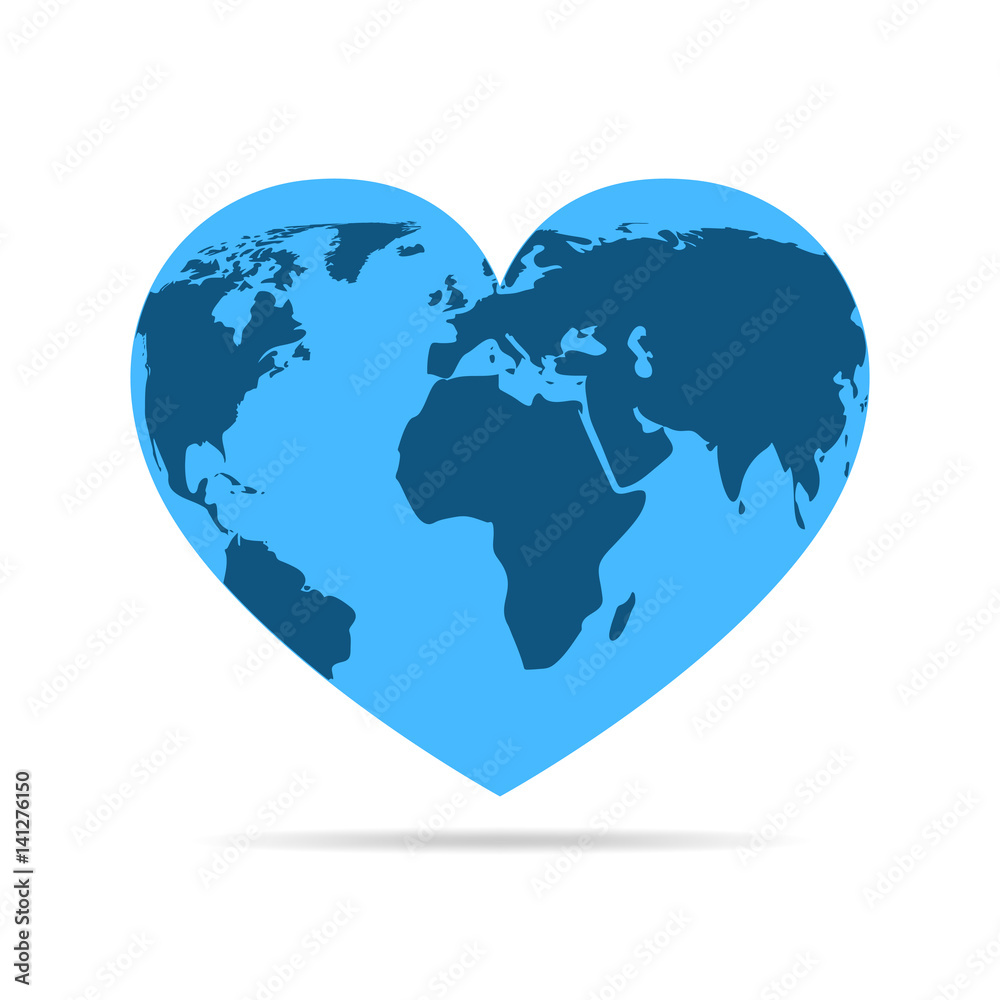 Obraz premium Heart with earth map. Vector illustration