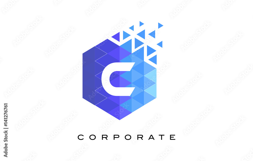 Obraz premium C Blue Hexagonal Letter Logo Design with Mosaic Pattern.