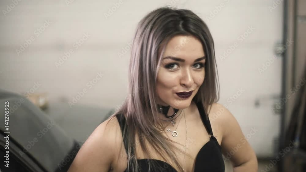 the girl looks into the camera