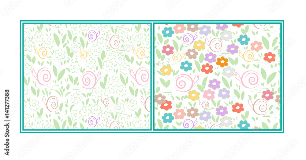 2 patterns with snails and flowers 2 patterns with snails and flowers
