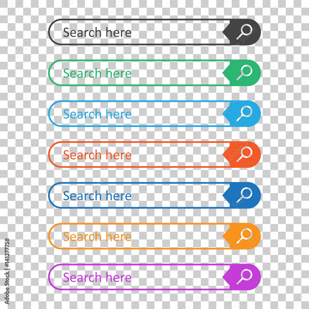 Search bar field. Set vector interface elements with search button. Flat vector illustration on isolated background. Search bar field. Set vector interface elements with search button. Flat vector illustration on isolated background.