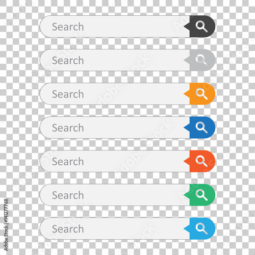 Search bar field. Set vector interface elements with search button. Flat vector illustration on isolated background.