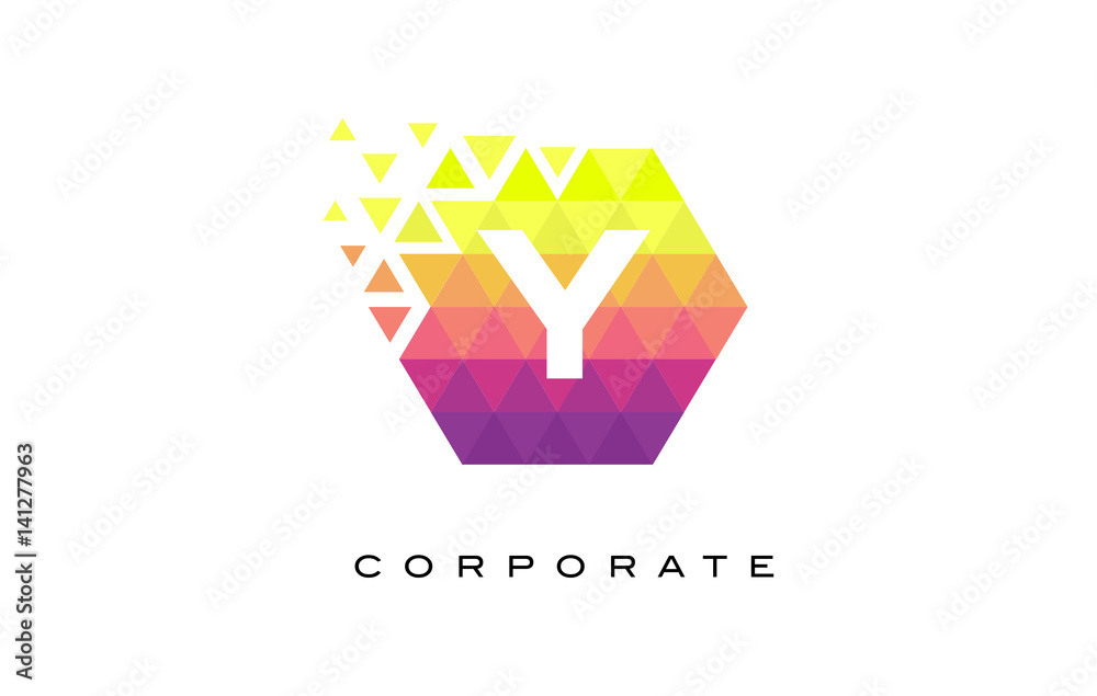 Y Colorful Hexagonal Letter Logo Design with Rainbow Mosaic Pattern. Y Colorful Hexagonal Letter Logo Design with Rainbow Mosaic Pattern.