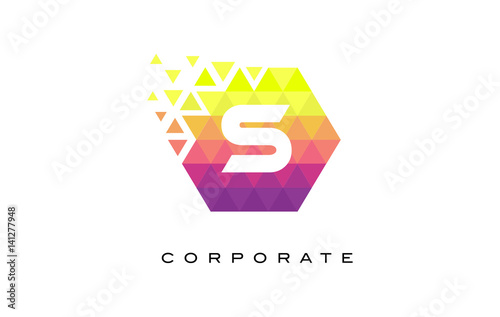 S Colorful Hexagonal Letter Logo Design with Rainbow Mosaic Pattern.