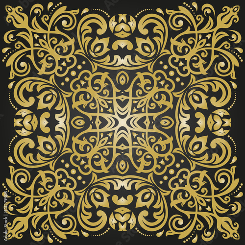 Oriental vector golden pattern with arabesques and floral elements. Traditional classic ornament. Vintage pattern with arabesques
