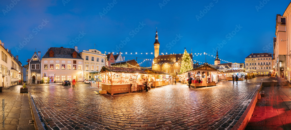 Christmas Market On Town Hall Square In Tallinn, Estonia. Christmas