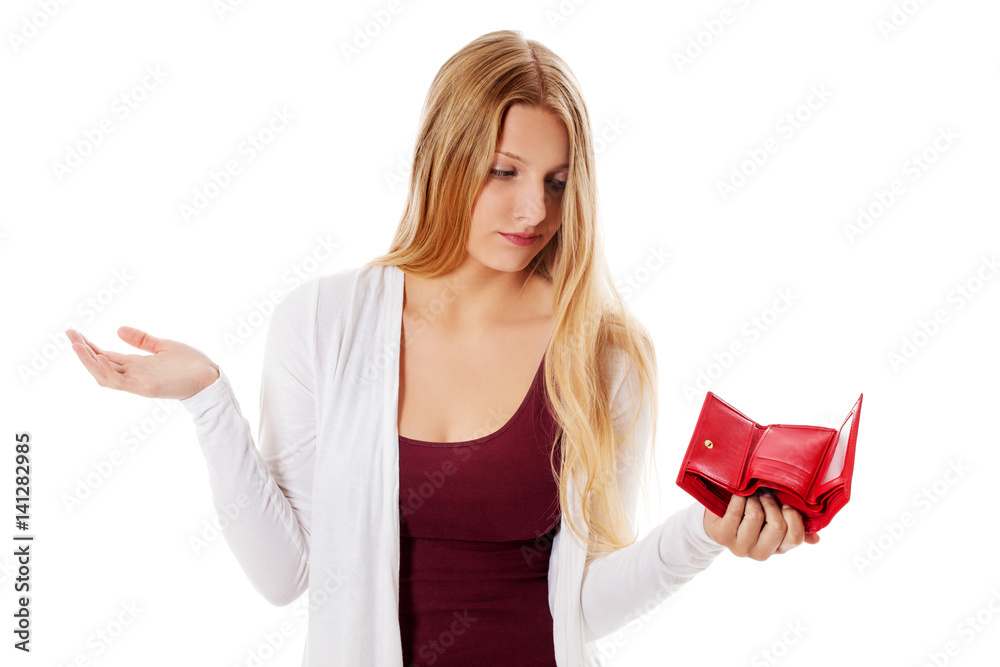 Young woman shows her empty wallet. Bankruptcy Young woman shows her empty wallet. Bankruptcy