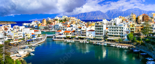 Landmarks of Greece - beautiful town Agios Nikolaos in Crete island photo