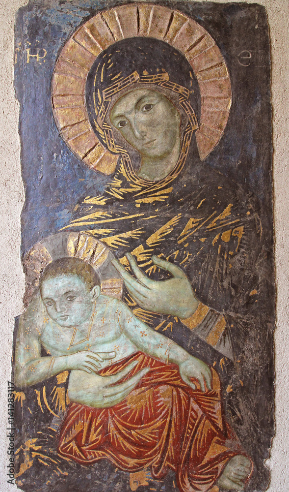 Madonna con Bambino; affresco del XIV secolo, Mantova