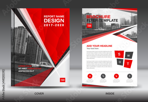 Red Color Scheme with City Background Business Book Cover Design Template in A4  Business Brochure flyer  Annual Report  polygon vector