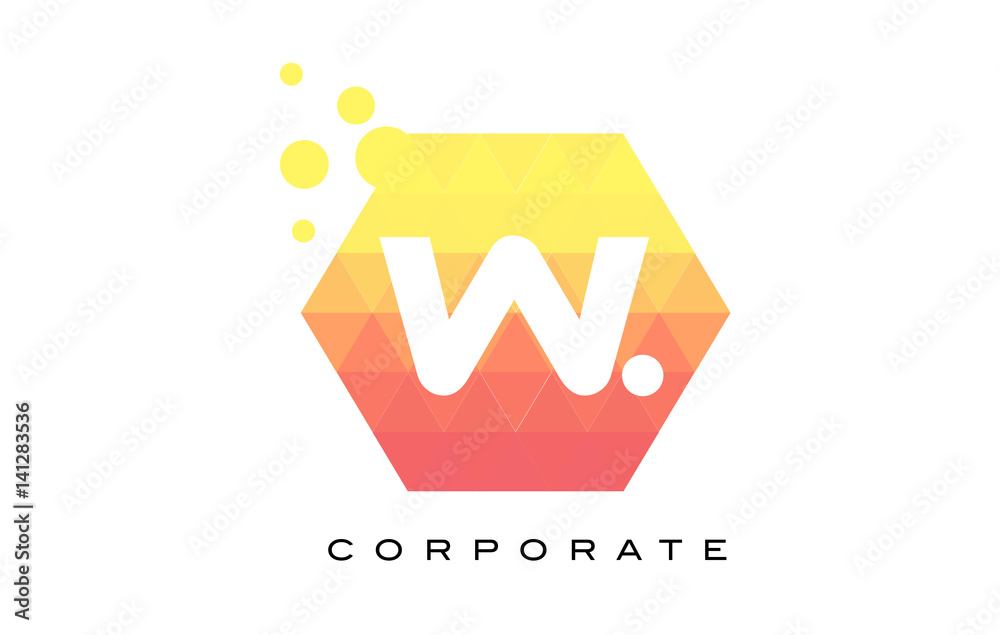 W Orange Hexagon Shaped Letter Logo with Bubbles. W Orange Hexagon Shaped Letter Logo with Bubbles.