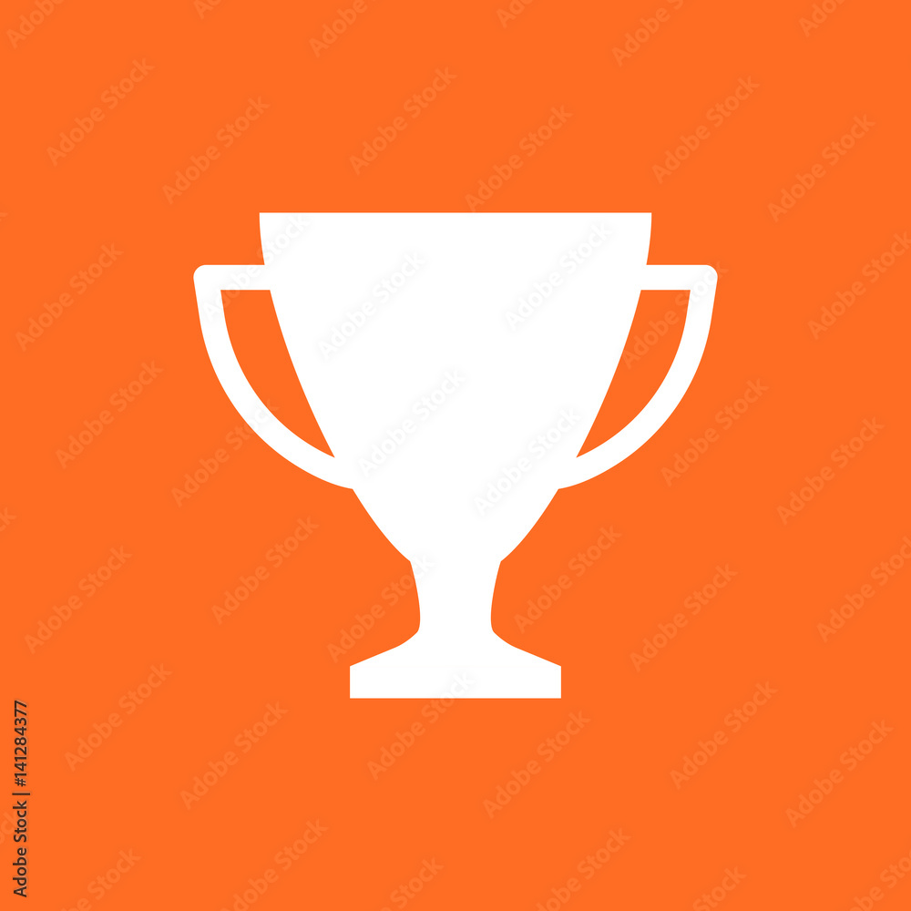 Trophy cup flat vector icon. Simple winner symbol. White illustration on orange background. Trophy cup flat vector icon. Simple winner symbol. White illustration on orange background.