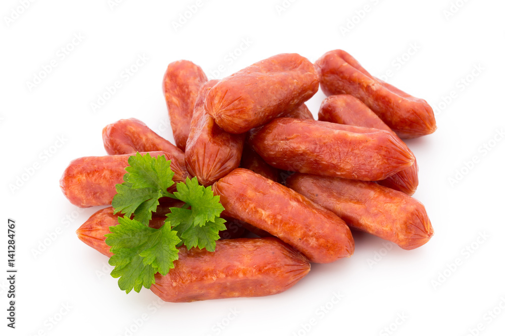 Peperoni or salami, parsley sausage. Isolated on white background.