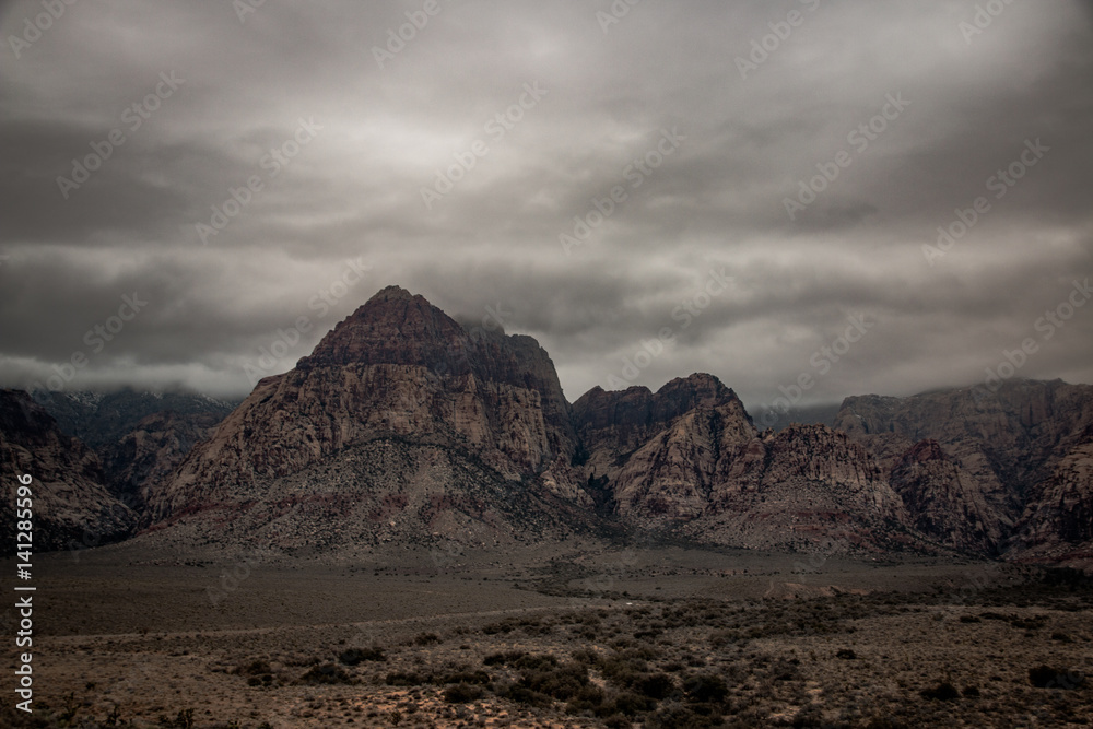 Twocoloured Rock in the Red Rock Canyon National Conservation Area in bad weather conditions