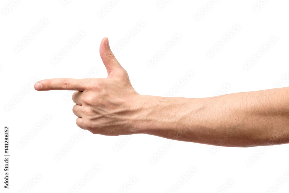 Closeup of male hand pointing isolated