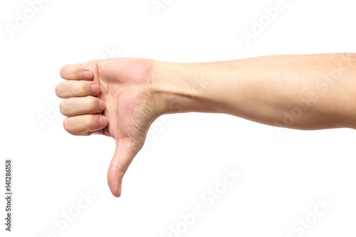 Thumb down male hand sign isolated
