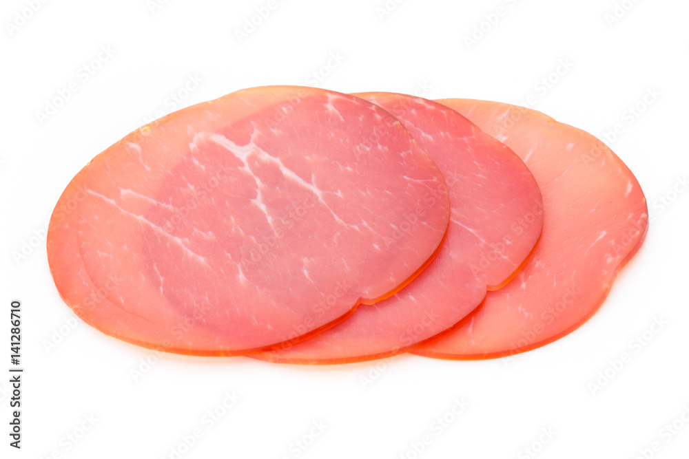 Pork ham slices isolated on white background.