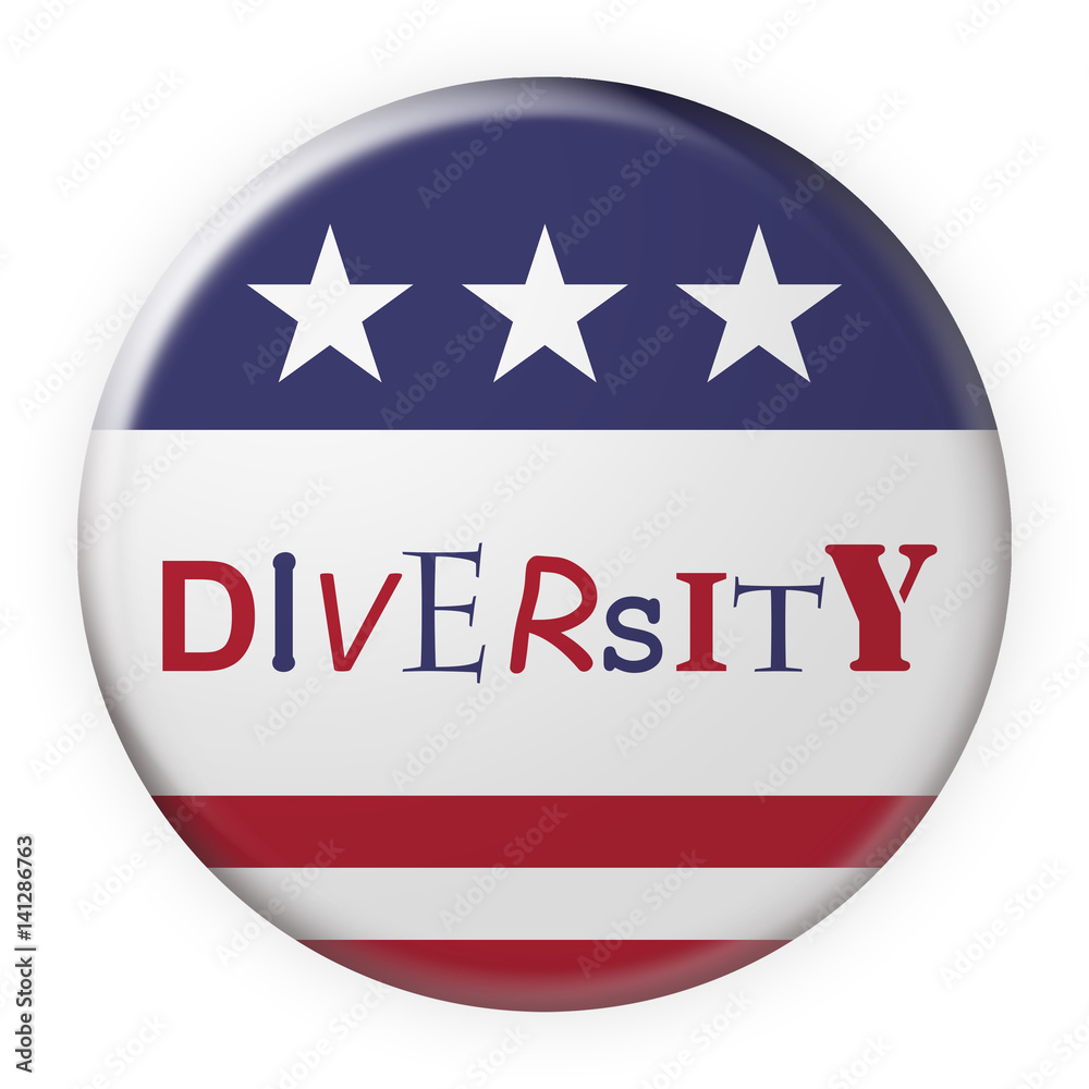 Diversity Button With US Flag, 3d illustration on white background Diversity Button With US Flag, 3d illustration on white background