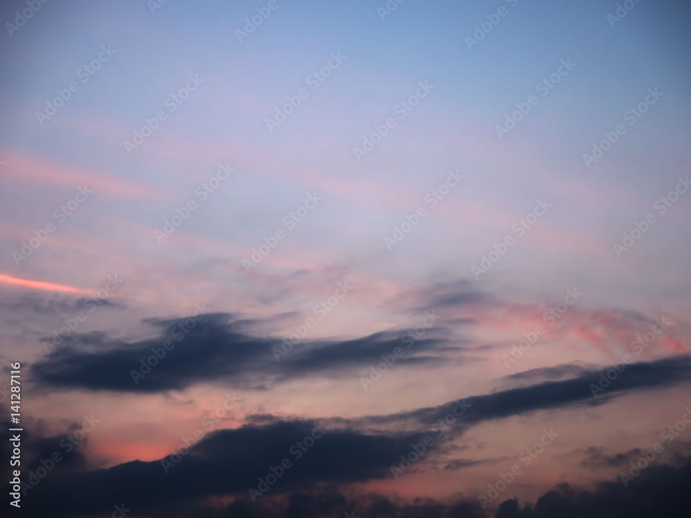 Sky blurred background the blue and pink clouds at sunset