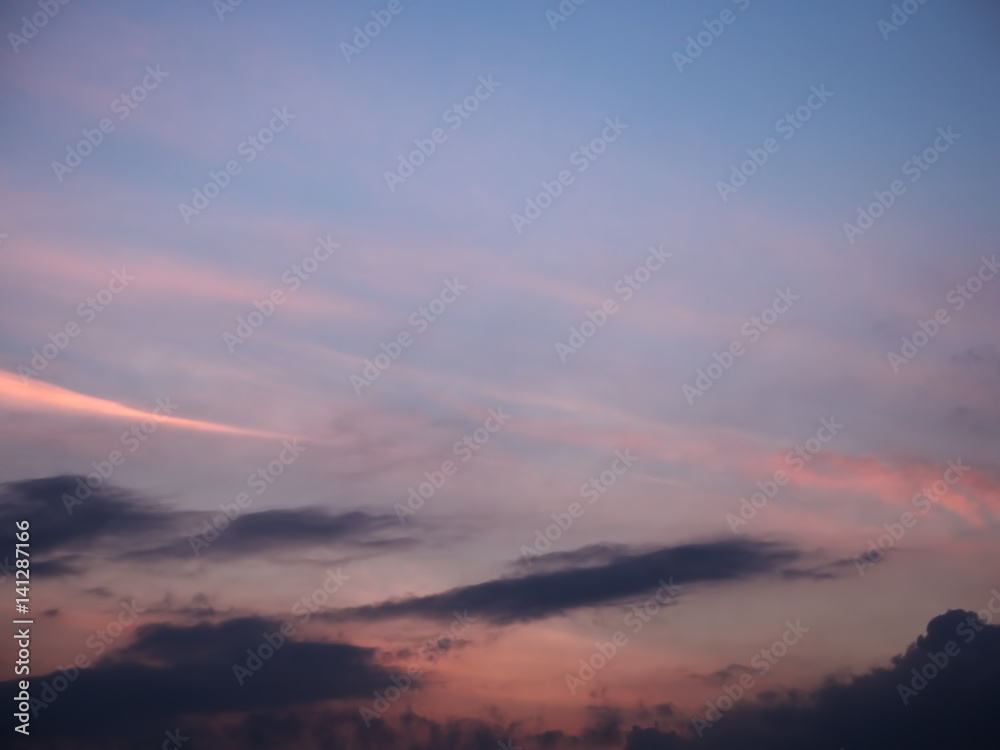 Sky blurred background the blue and pink clouds after sunset