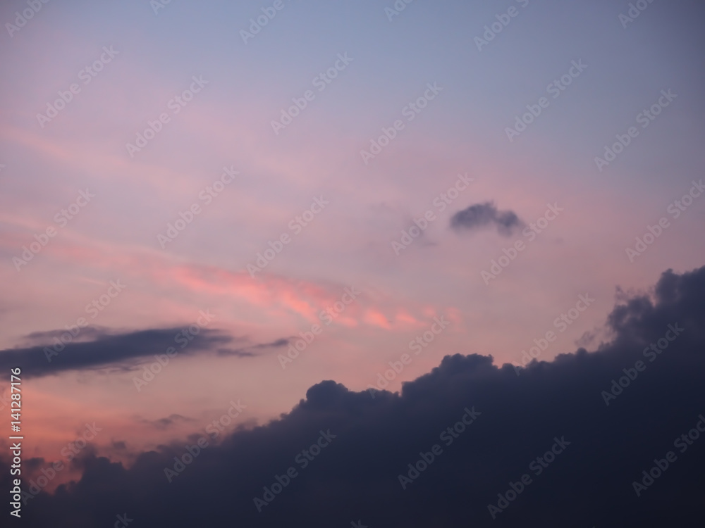 Sky blurred background the blue and pink clouds after the  sunset
