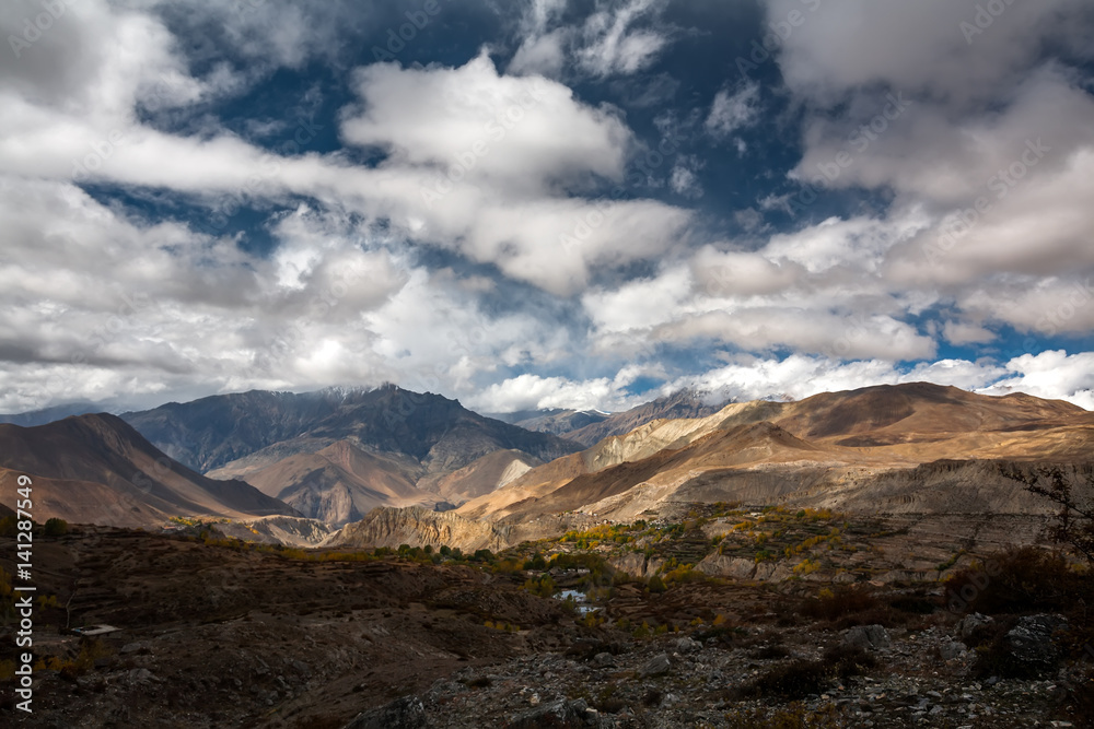 View to Lower Mustang area on Annapurna circuit trek in Nepal