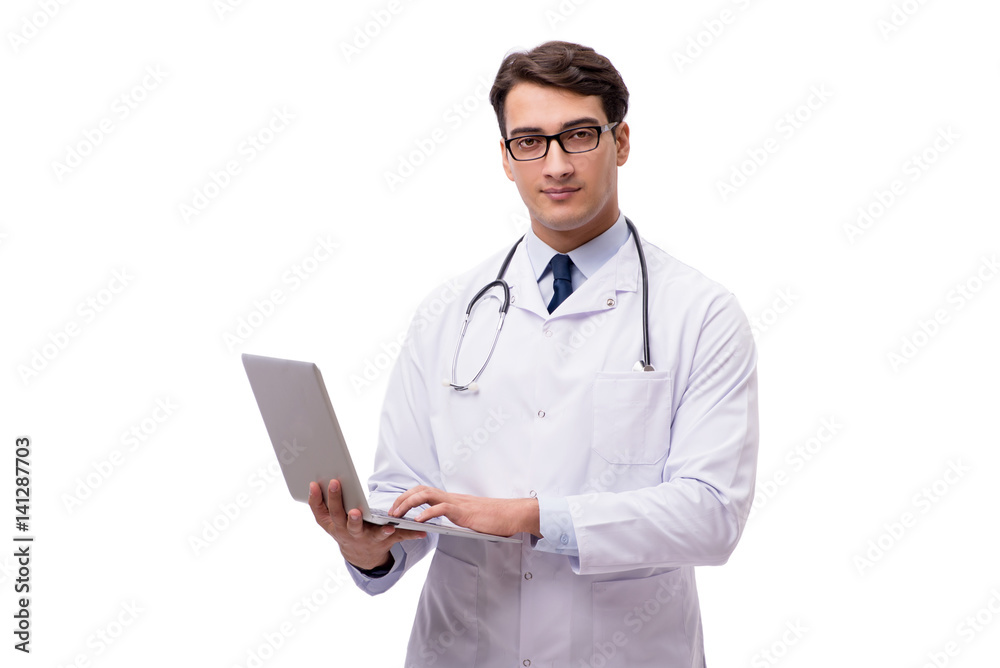 Doctor with laptop isolated on white background Doctor with laptop isolated on white background